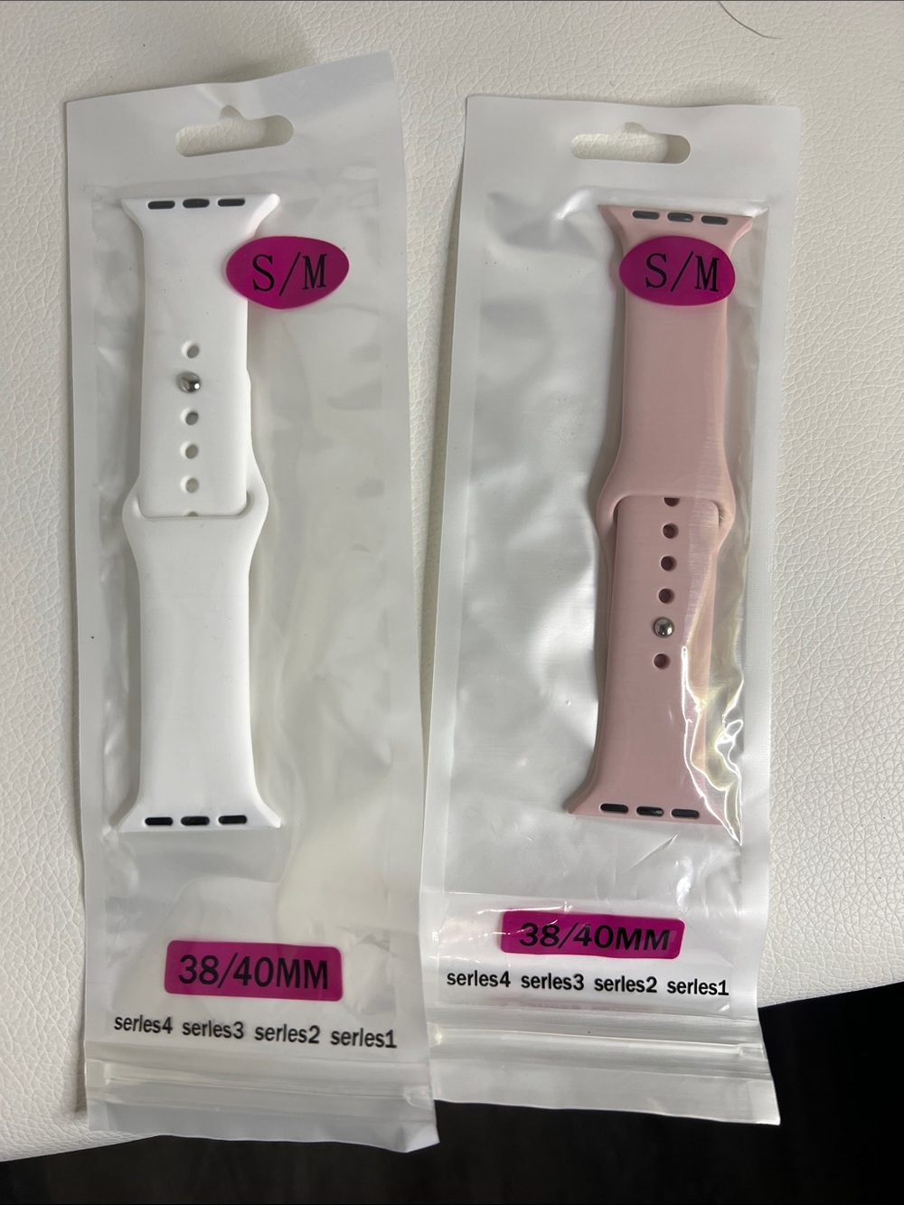 NWT Silicone Watch Band for 38/40mm Apple Watch - White & Pink (S/M)
